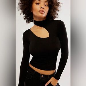 Free People Intimately Our Cut It Out Seamless Long Sleeve Black XS/S NWOT